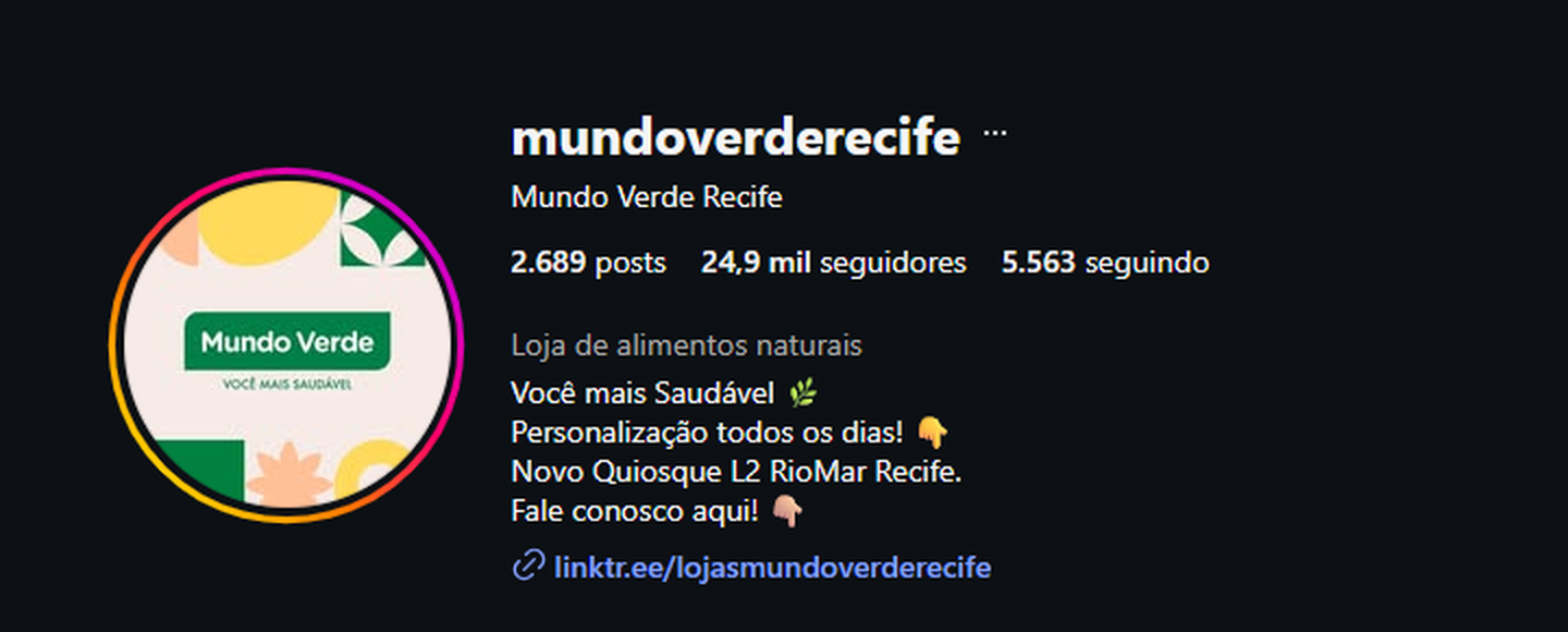 Perfil do Instagram da Mundo Verde Recife: 24,9 mil seguidores